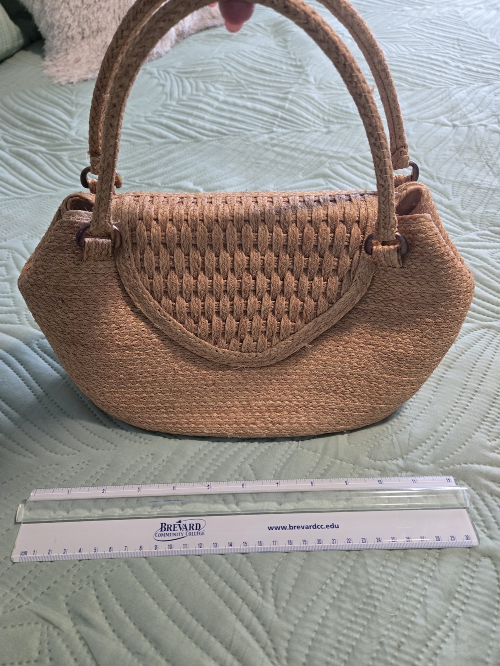 Woven Straw Top-Handle Tote in Tan